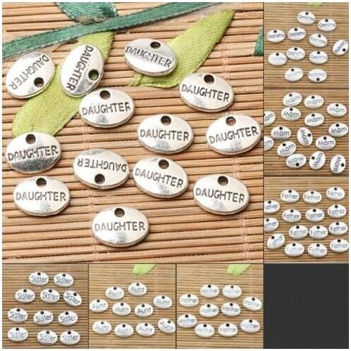 Assorted tibetan silver tone family lettering oval shaped charms to pick 20pcs lot