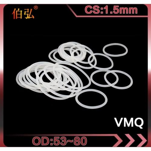 White Silicon O-Ring 1PC/lot Silicone/VMQ CS1.5mm OD53/55/60/65/70/72/75/80mm O Ring Seal Rubber Gasket Rings Washer