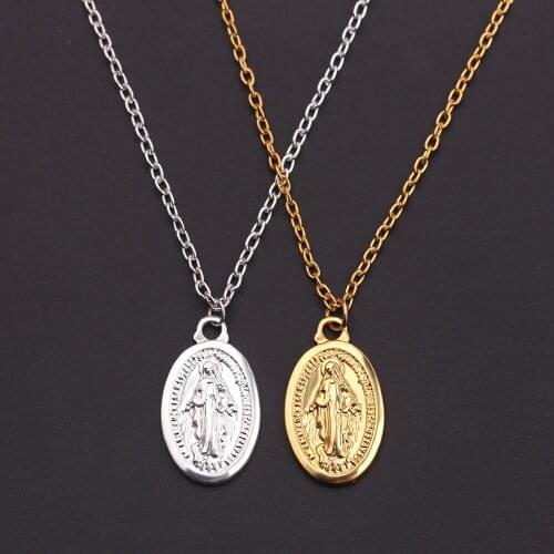 Men Women Gold Sliver Virgin Mary Pendant Necklace Bohemia Girl Chain Pendant Necklace Easter Days Cross Trendy Chain Gift
