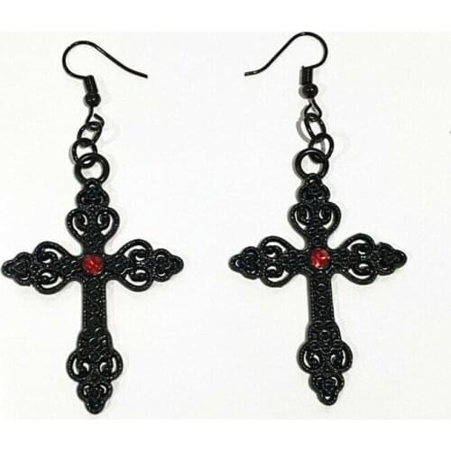 Black Cross Earring with Gothic Ornate Big Pendant Jewelry Valentines Gift Women Fashion Novelty Beautiful 2020 New Statement