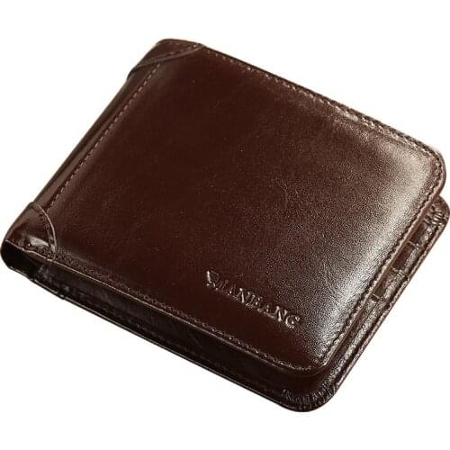 Business Mens Wallets 100% Cow Genuine Leather Short Wallet Real Leather Male Cash Purses Clutch Boy Casual Wallets New Fashion