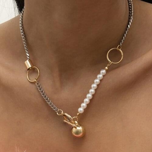 DIEZI Simple Elegant Imitation Pearl Choker Necklace Fashion Circle Ball Pendant Chain Necklaces Women Collares Ladies Jewelry