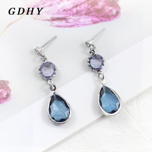 GDHY Fashion Blue Crystal Water-drop Drop Earrings Graceful Long Tassel Dangle EarringFor Women Bar Party Ball Jewelry Gifts