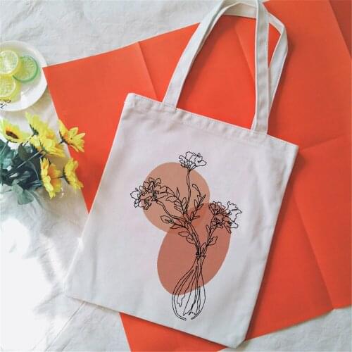 Bouquet Printing Canvas Tote Bag Aesthetic Line Drawing Plant Print Canvas Bags Harajuku Ulzzang Shoulder Bag Handbag