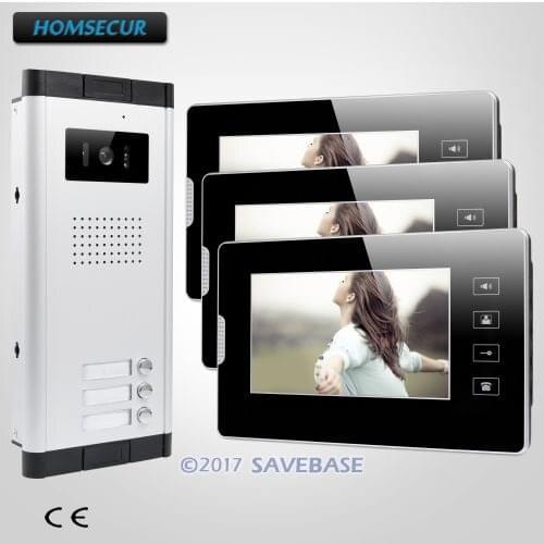 HOMSECUR 7" Wired Video Door Phone Intercom Kit with Dual-way Intercom for 3 Apartment