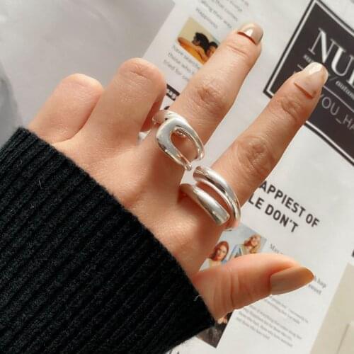 IFMIA Punk Minimalist Silver Color Rings For Women Men Fashion Creative Hollow Irregular Geometric Birthday Party Jewelry Gifts