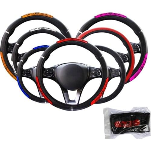 PU Leather Car Steering Wheel Cover Dragon Style Suitable for Most Steering Wheel 37-38 CM 14.5 "-15" M Size Braid on Hand Bar