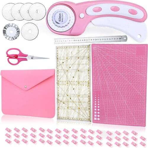 KAOBUY 61Pcs 45mm Rotary Cutter Fabric Rotary Cutter Patchwork Ruler Set With Storage Bag, A3 Cutting Mat For Crafting Cutting