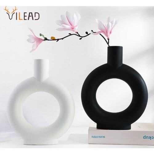 VILEAD Golden Electroplated Ceramic Ball Flower Vase Figurines For Interior Modern Decorative Pot Home Living Room Decor Gifts