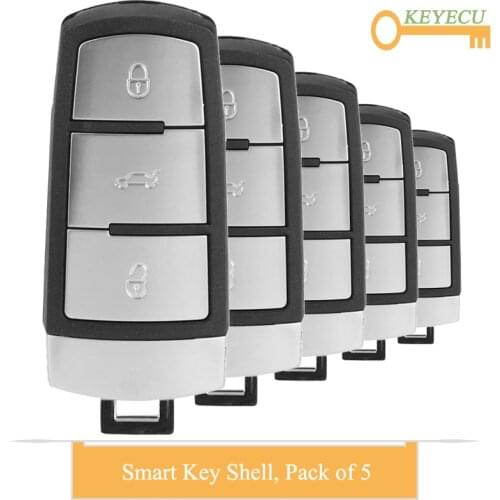 KEYECU 5PCS Smart Remote Car Key Case Shell Housing for Volkswagen Magotan Passat CC, Fob 3 Buttons With Emergency Insert Blade