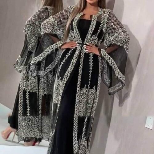 African Luxury Femme Kimono Kaftan Robe Dubai Islam Hijab Muslim Dress Abaya Caftan Marocain Qatar Oman Turkey Clothing 2 Pices
