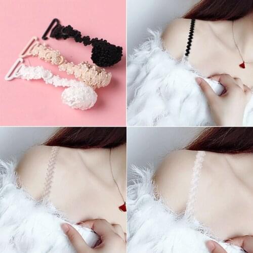 2Pc Sexy Lace Women Bra Shoulder Strap Clasp Hook Black Adjustable Lace Flower Slip-Resistant Buckle Underwear Bra Accessories