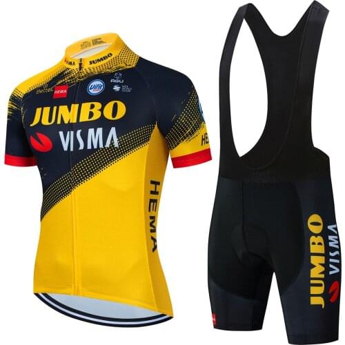 JUMBO VISMA 2021 Short Sleeve Cycling Jersey Set Breathable Mtb Maillot Ciclismo Outdoor Sports Bib Pant Summer Cycling Clothing