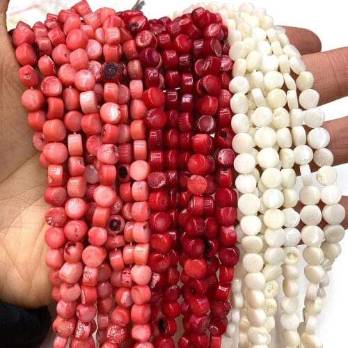 Red Coral Beads Disc-shaped Flat Round DIY Handmade Necklace Bracelet Jewelry Making Accessories Gift White Loose Spacer Beads