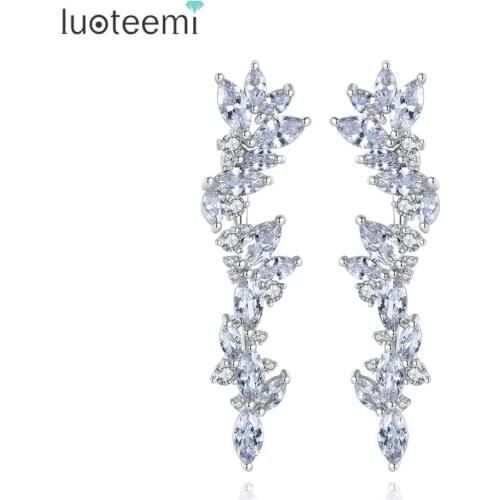 LUOTEEMI New Fashion Feather Drop Earrings for Women Wedding Engagement Bridal Jewelry CZ Leaf Pendientes Bijoux Christmas Gifts