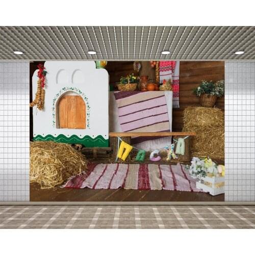 Lyavshi Barn Photography Background Easter Egg Basket Haystack Kid Newborn Infant Artistic Portrait Photo Backdrop Studio Props