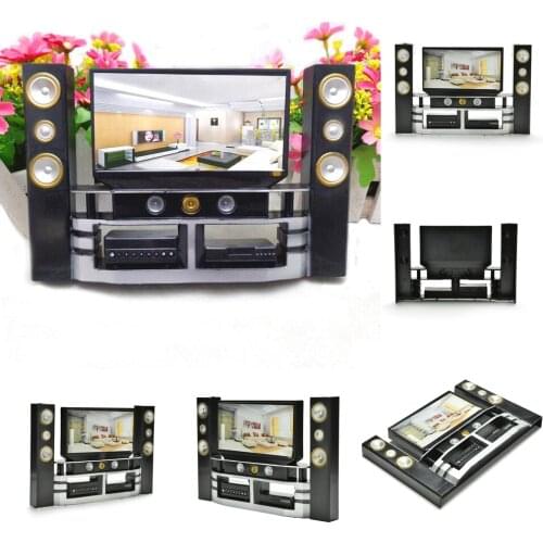 Mini DVD Hi-Fi 1:6 TV Home Theater Cabinet Set Combo Toys Accessories For Doll Kid Play House Role Doll House Furniture