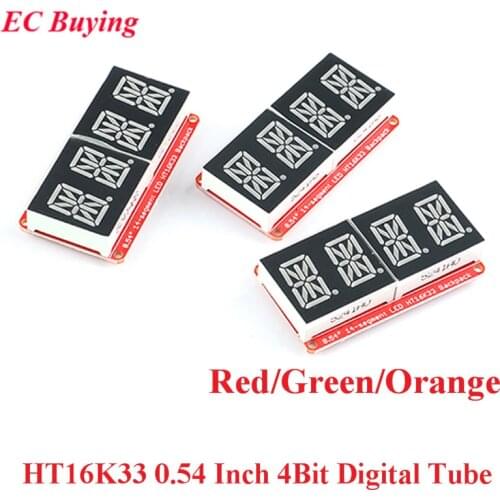 HT16K33 0.54 Inch 0.54‘’ 4 Bit Meter Digital Tube Module LED Display IIC I2C Control Meter 3.3V 5V for Arduino Red/Green/Orange