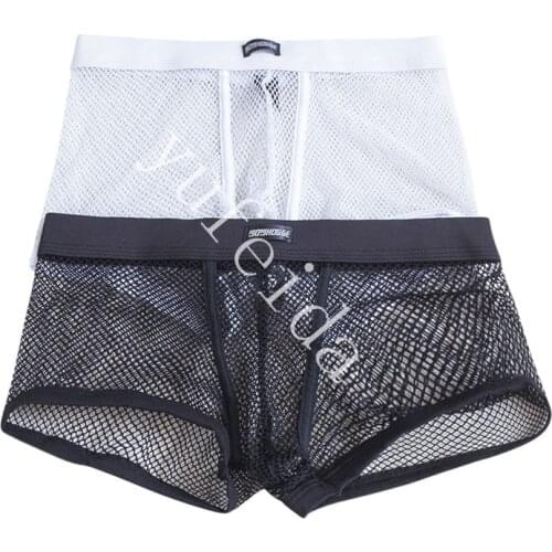 Mens Sexy Underwear Mesh See Through Boxer Shorts Breathable Net Transparent Boxers Hot Erotic Jockstraps Boxershorts Nightwear