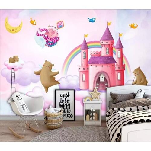 Bacal Custom 3D mural wallpaper hand-painted watercolor pink castle bear pig bird children room bedroom home decor huda beauty