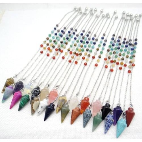 Natural GemStone Quartz Crystal tiger eye lapis amethyst 7 Chakra Reiki Healing Pendulum Pendant Garlands For Dowsing Divination