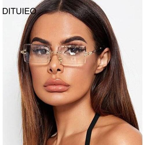 Rimless Rectangle Sunglasses Women Fashion Brand Designer Sun Glasses Cutting Lens Ladies Frameless Metal Oculos De Sol