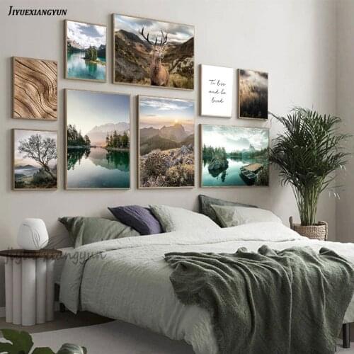 Autumn Morning Sunrise Poster Print Scandinavian Lake Tree Nature Landscape Canvas Painting Nordic Art Wall Picture Home Decor