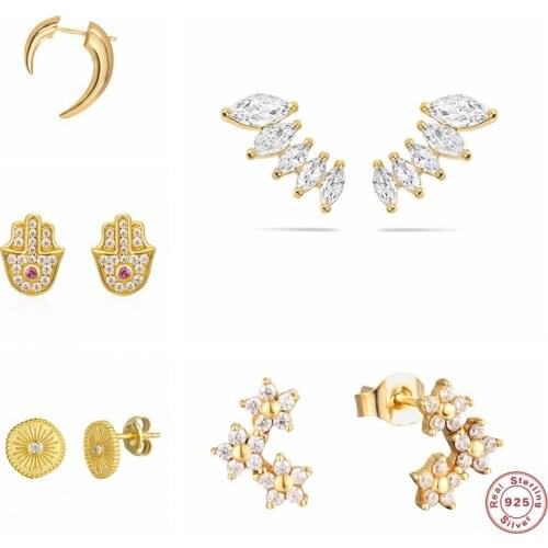 Plata de ley 925 Earring Luxury Bling Cubic Zirconia Piercing Stud Earrings For Women Lovers' Birthday Ear Studing Jewerly Gift