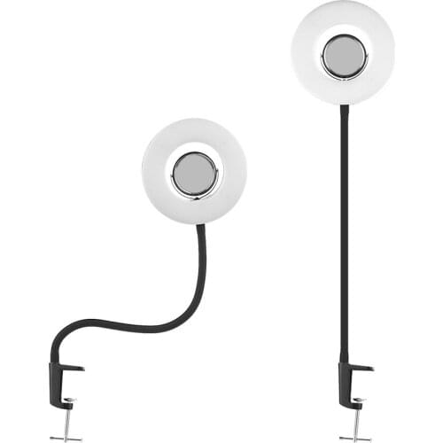 5500K LED Ring Video Light 24W Dimmable Fill Light with Makeup Mirror Deskclip Bendable Pole for Photo Live Video Lighting