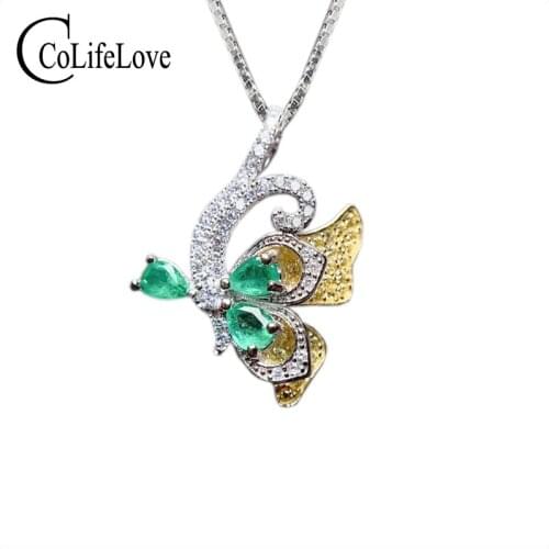 CoLife Jewelry Natural Emerald Pendant for Daily Wear 3*4mm Emerald Silver Pendant 925 Silver Jewelry Gift for Woman