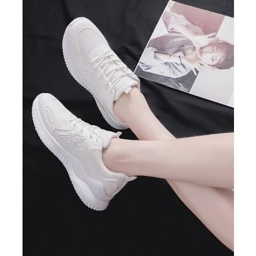 Womens casual shoes fashion breathable walking thick bottom mesh flying yarn flat shoes white sports shoes fitness shoes sports