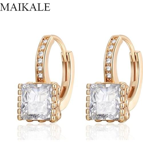 MAIKALE Simple Square Cubic Zirconia Stud Earrings Gold Silver Color Copper Zircon Earrings for Women Jewelry Gifts Pendientes