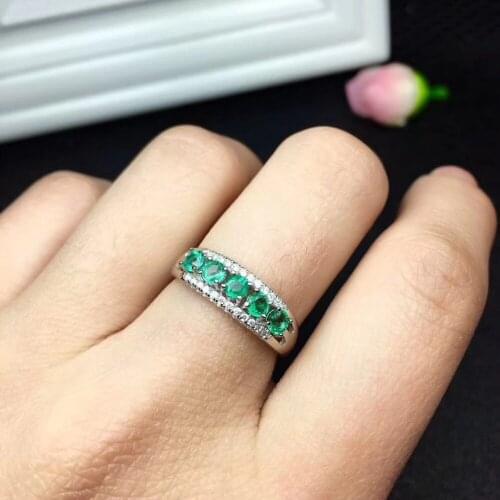 Fashion elegance Row Natural green emerald gem Ring S925 Silver Natural Gemstone Ring girl Womens party Rings gift Jewelry