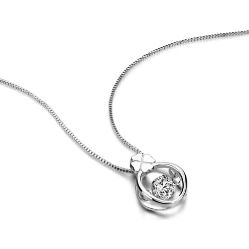 Delicate 100% 925 sterling silver Girl necklace Shining AAA zircon woman lucky grass pendant sexy clavicle chain silver jewelry