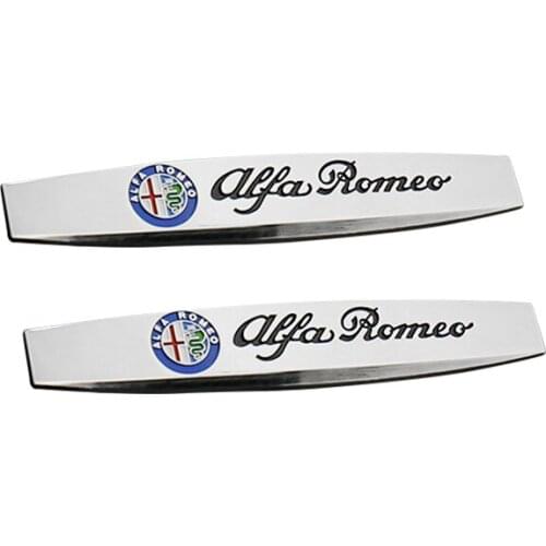 QHCP Car Front Grille Badge Stickers Rear Trunk Decal Car Side Fender Emblem Stainless Steel 2Pcs For Alfa Romeo Giulia Stelvio