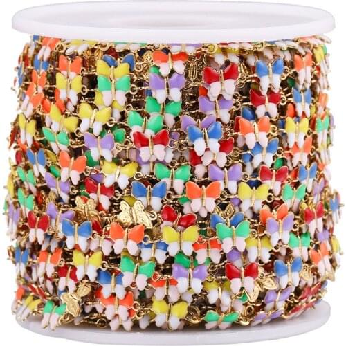 1M Width 6mm Gold Stainless Steel Butterfly with Enamel Chains for DIY Bracelet & Necklaces Jewelry Making Supplies Wholesale