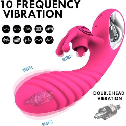 10-Frequency Double-Headed Vibrating Tongue Licking Heating Vibrator Clitoral Stimulator Massager Ffemale Masturbation Sex Toy 5