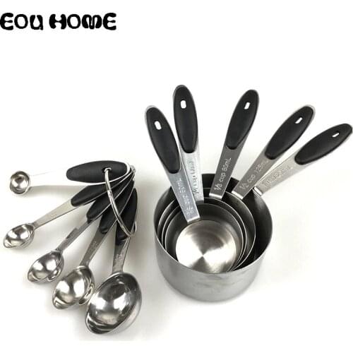 10 Pcs/Set Stainless Steel Kitchen Black Multicolor Measuring Spoons and Cups Scoop for Baking Sugar Coffee Measuring Tools Sets
