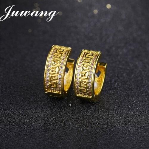 JUWANG 2018 Famous Brand Luxury AAA Zircon Hoop Earrings for Women Gold /Sliver Color Fashion Party/Wedding Jewelry Wholesale