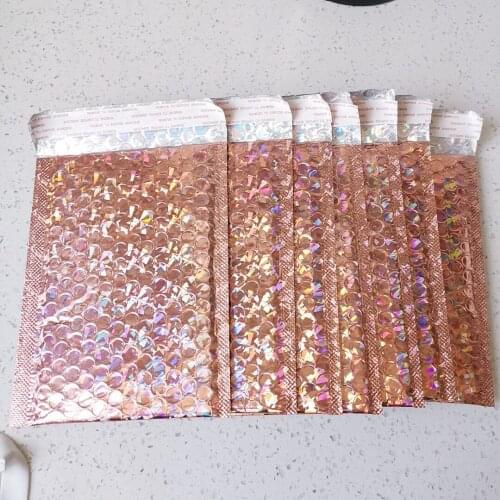 25 Pieces/Lot Laser Rose Gold Package Aluminum Coated Bubble Bag Envelope Sack Shockproof for Clothing Jewelry