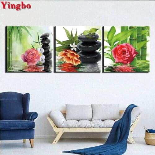 3d picture of rhinestones diamond embroidery Bamboo Stone Flower diamond mosaic round full drill square diamond painting 3 pcs