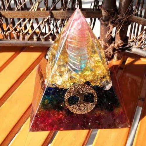 7 Chakra Crystal Orgone Pyramid Tree Of Life Amazonite Resin Jewelry Decoration Faith Creativity Pyramid Energy Generator