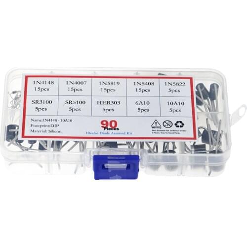 90pcs 10 specifications (1N4148-10A10) Schottky rectification fast recovery diode box set