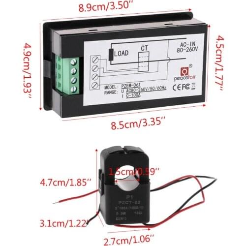 AC 80-260V 100A Voltage Current Watt Power Energy Meter PZEM-061 with Split CT