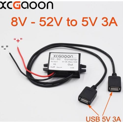 XCGaoon Dual 2 USB DC-DC Car Converter Module Cable input DC 12V 24V 48V To USB Ouput 5V 3A 15W Power Adapter