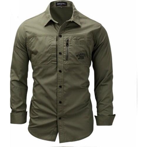Brand Military Shirt Men Long Sleeve Casual Slim fit Mens Shirts Camisa Masculina 100% Cotton High Quality Shirt Hombre