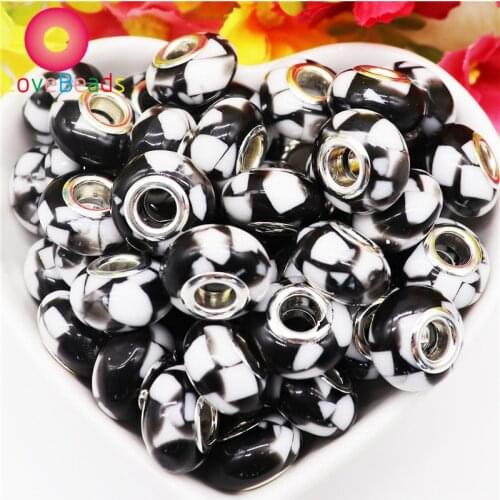 10Pcs Black Milk Color Large Hole European Beads Murano Spacer Charms Fit Women Pandora Bracelet Necklace Hair Jewelry Making
