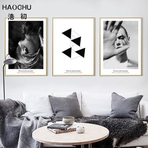 HAOCHU Black & White Abstract Sexy Figure Art Print Poster Decorative Picture Home Decor Abstract Geometric Canvas Painting