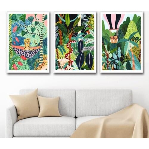 Jungle Safari Animal Wall Art Canvas Painting Snake Leopard Print Tropical Botanical Poster Nursery Picture for Kids Room Decor