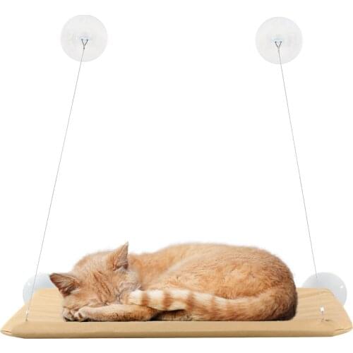 55 * 35cm pet hammock US Cat Puppy windowsill cat sucker small hammock Pet Shelf Kitten Perch Seat High Hammock Beige